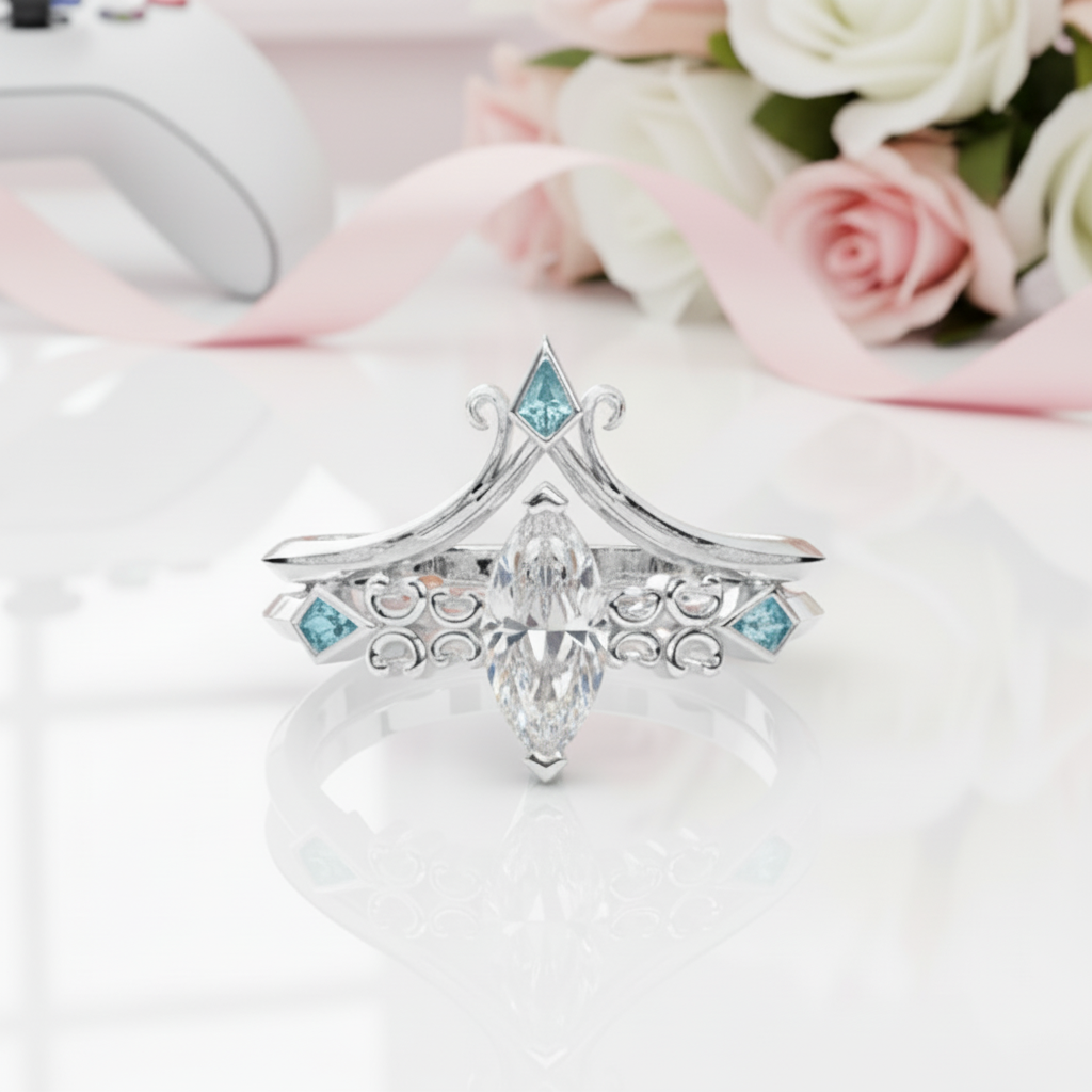 Paladin's 2-piece Ring Set (Women)- 14k Yellow Gold Video Game Inspired Rings-Black Diamonds New York