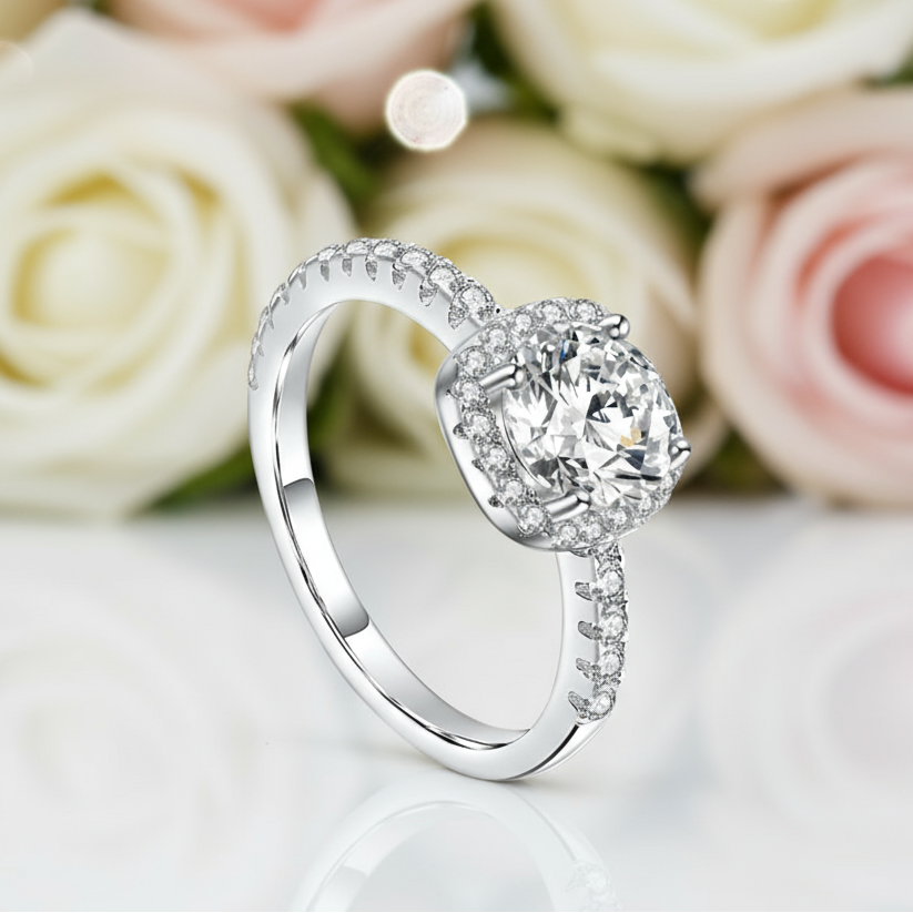 Pave Diamond Halo Engagement Ring-Black Diamonds New York