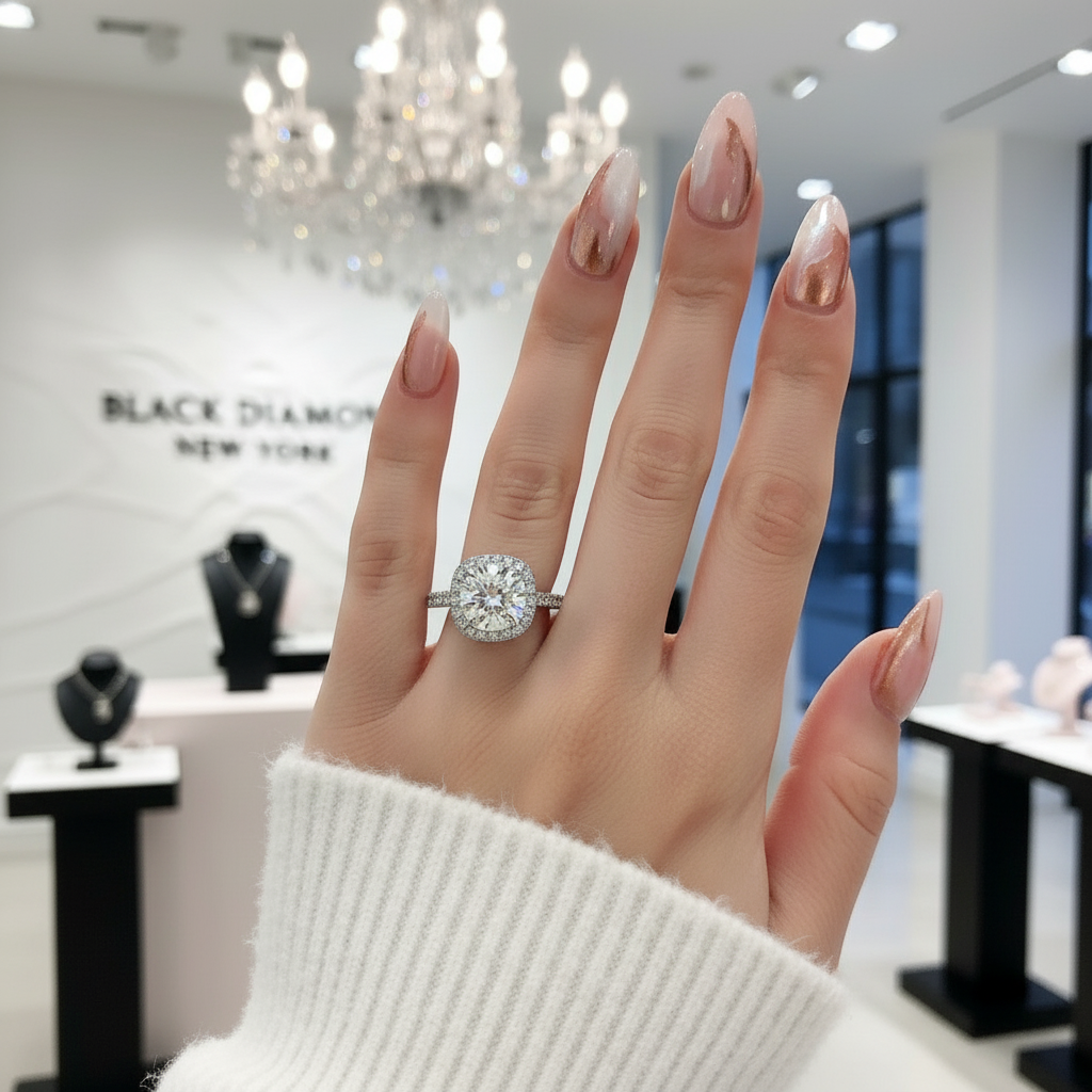 Pave Diamond Halo Engagement Ring-Black Diamonds New York