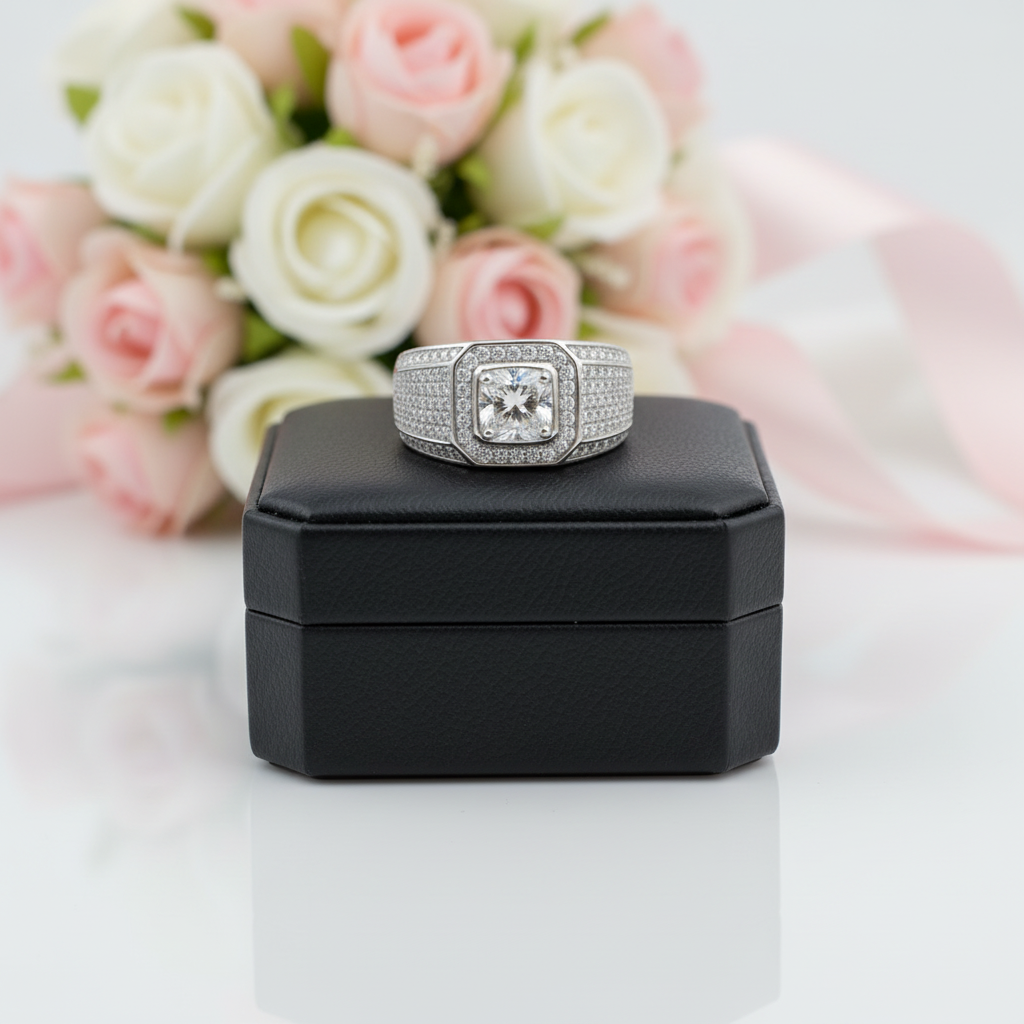 Pave Set Brilliant Diamond Option Men's Diamond Option Ring-Black Diamonds New York