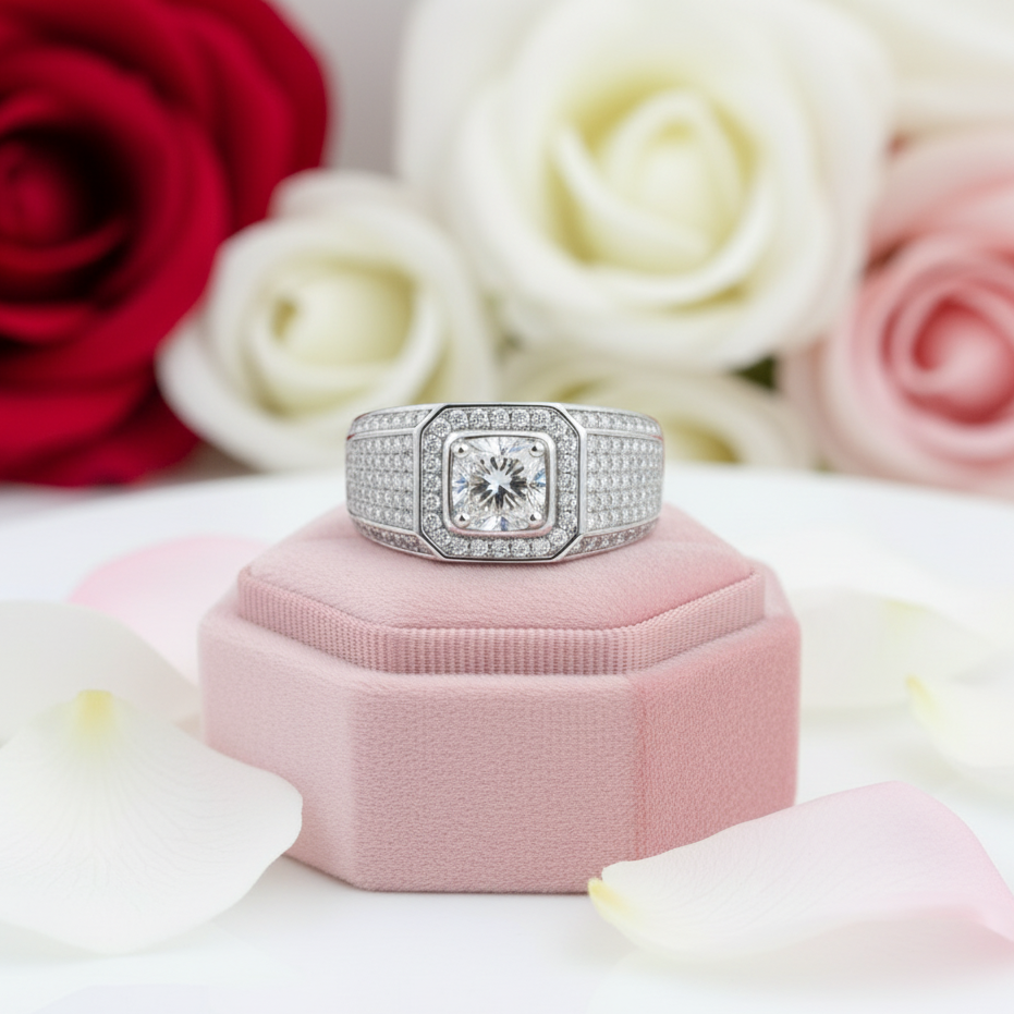 Pave Set Brilliant Diamond Men's Diamond Ring-Black Diamonds New York