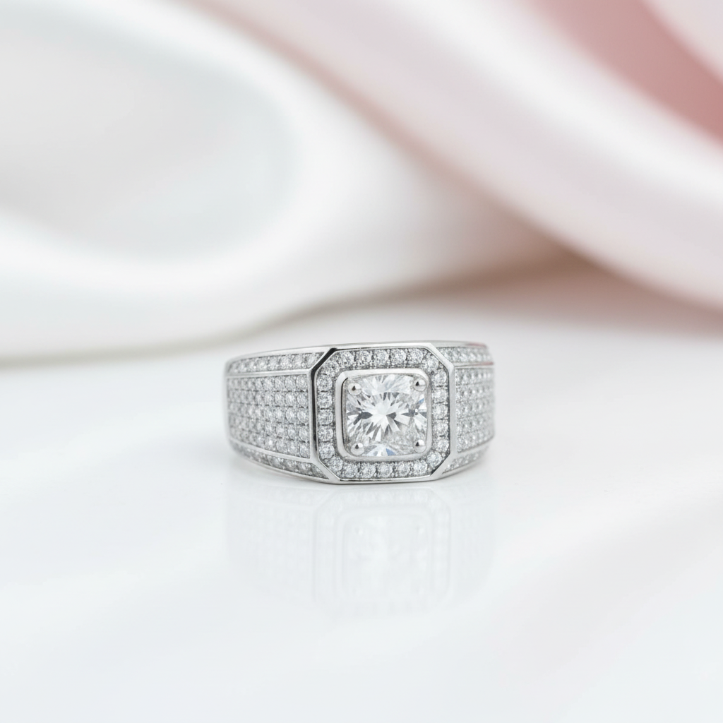 Pave Set Brilliant Diamond Option Men's Diamond Option Ring-Black Diamonds New York