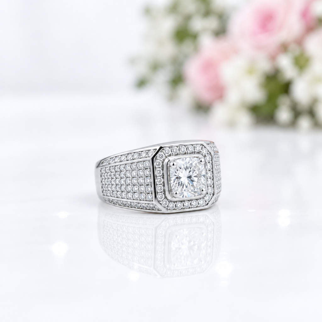 Pave Set Brilliant Diamond Option Men's Diamond Option Ring