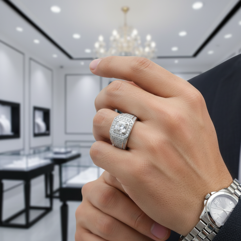 Pave Set Brilliant Diamond Option Men's Diamond Option Ring-Black Diamonds New York