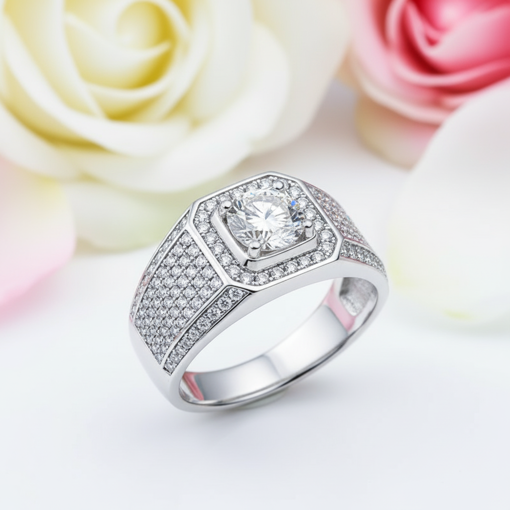 Pave Set Brilliant Diamond Men's Diamond Ring-Black Diamonds New York