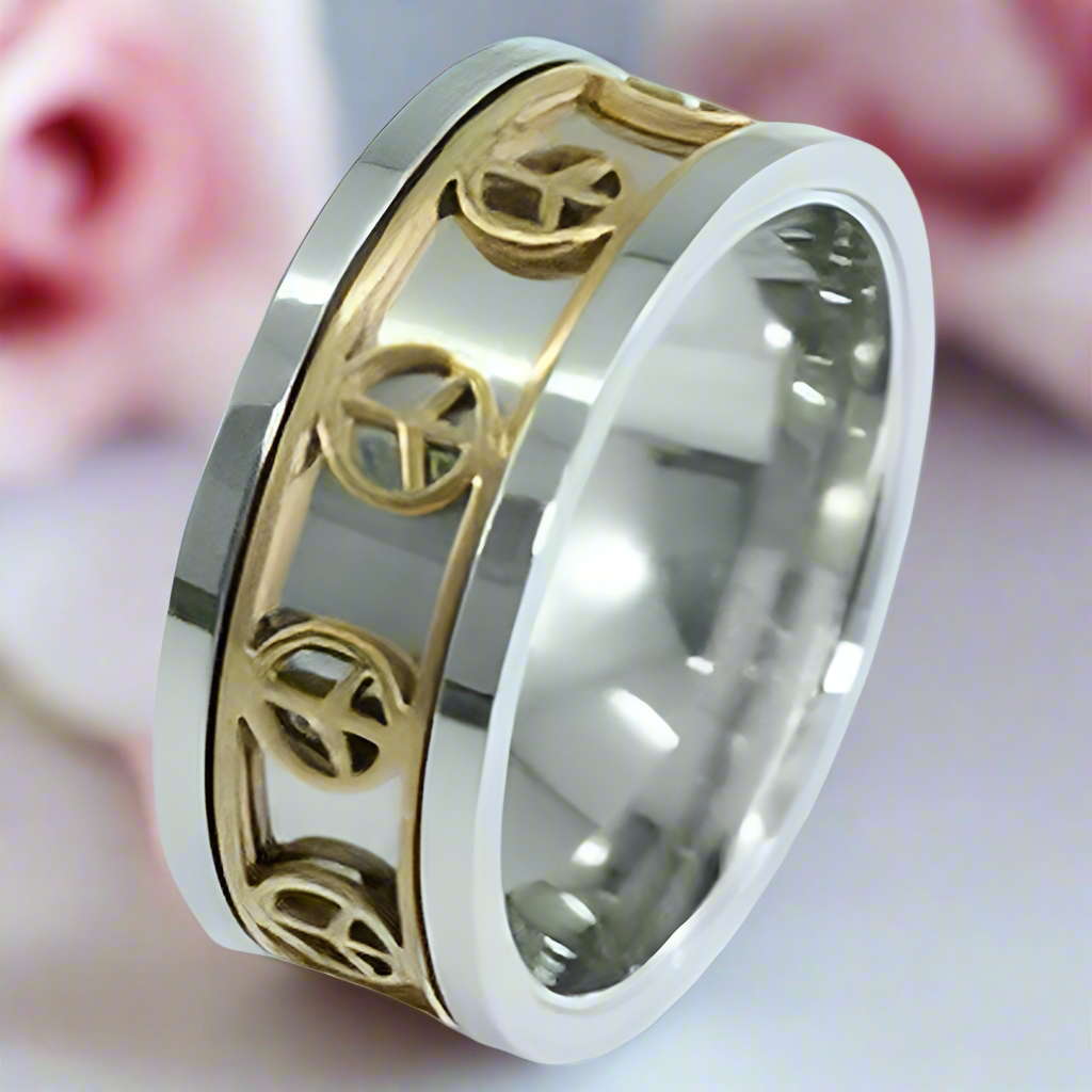 Peace Symbol Spin Men's Ring Band-Black Diamonds New York