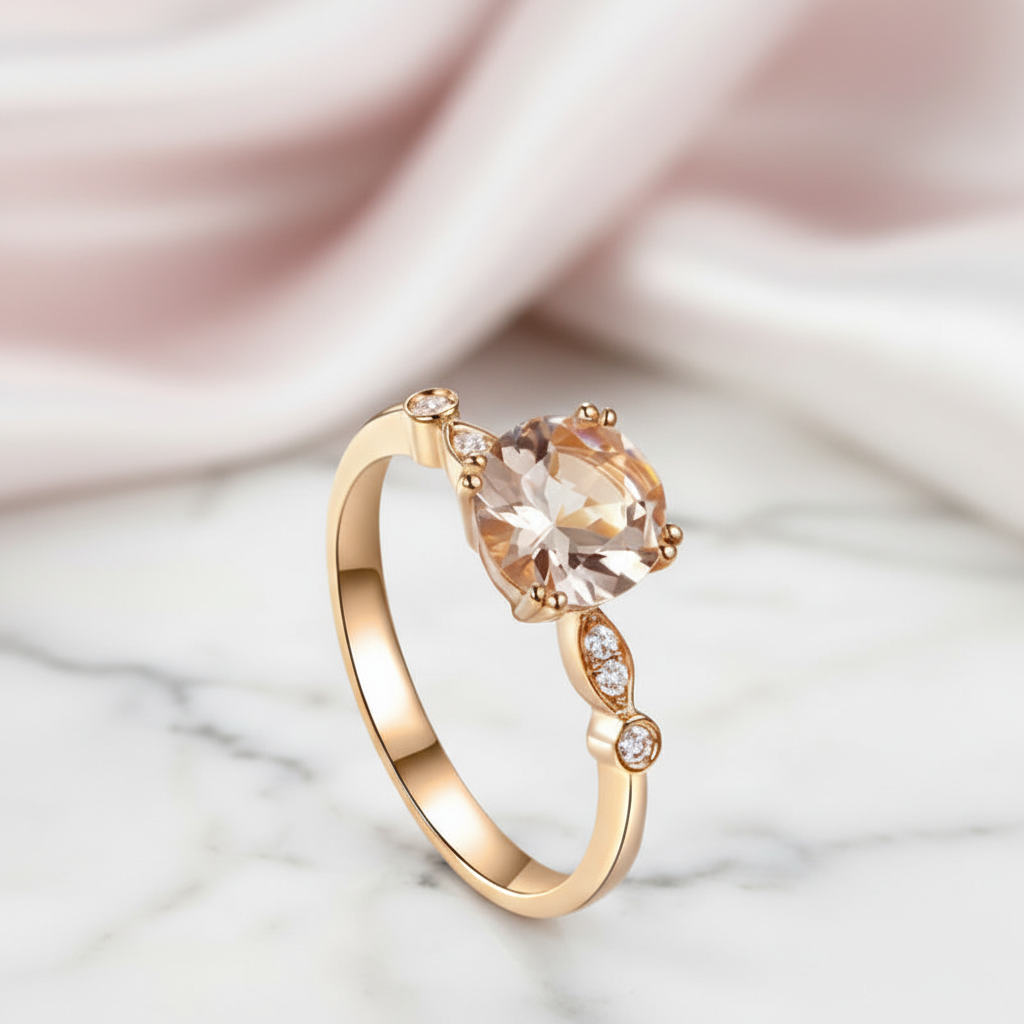 Peach Morganite 14k Rose Gold Ring-Black Diamonds New York