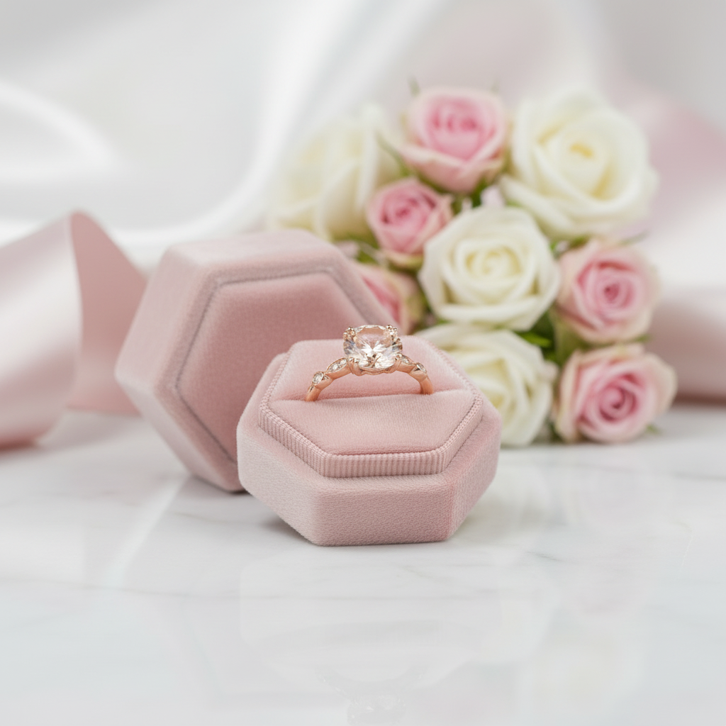 Peach Morganite 14k Rose Gold Ring-Black Diamonds New York