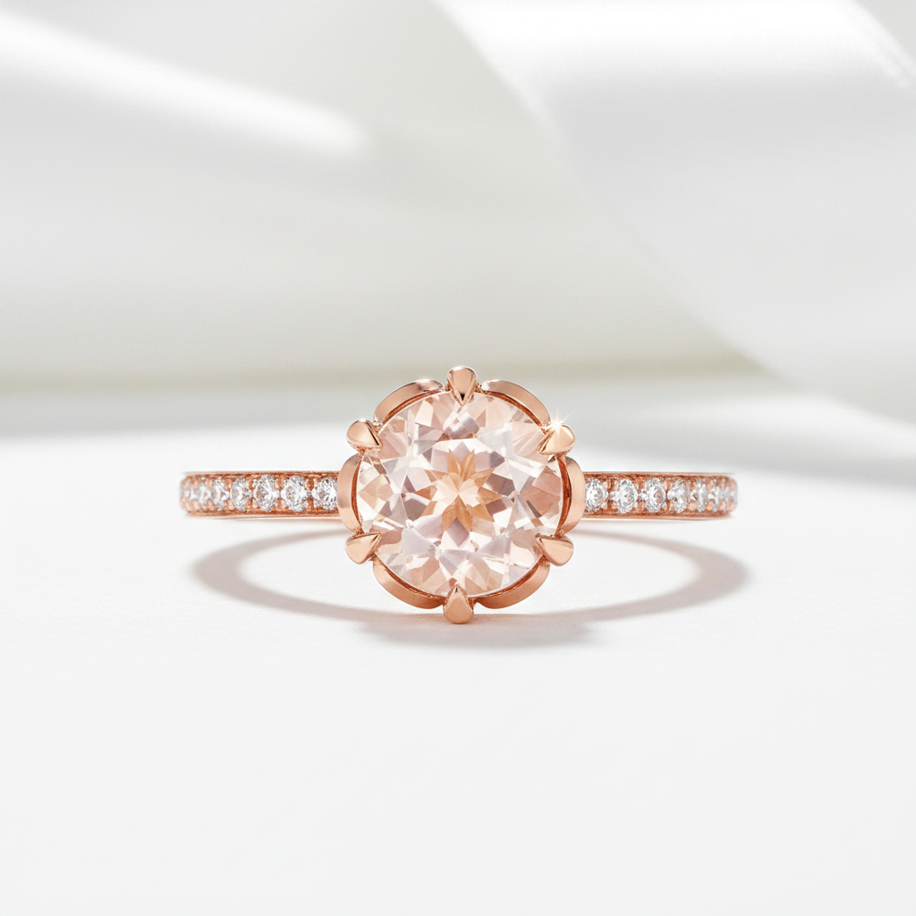 Peach Morganite 14k Rose Gold Ring-Black Diamonds New York