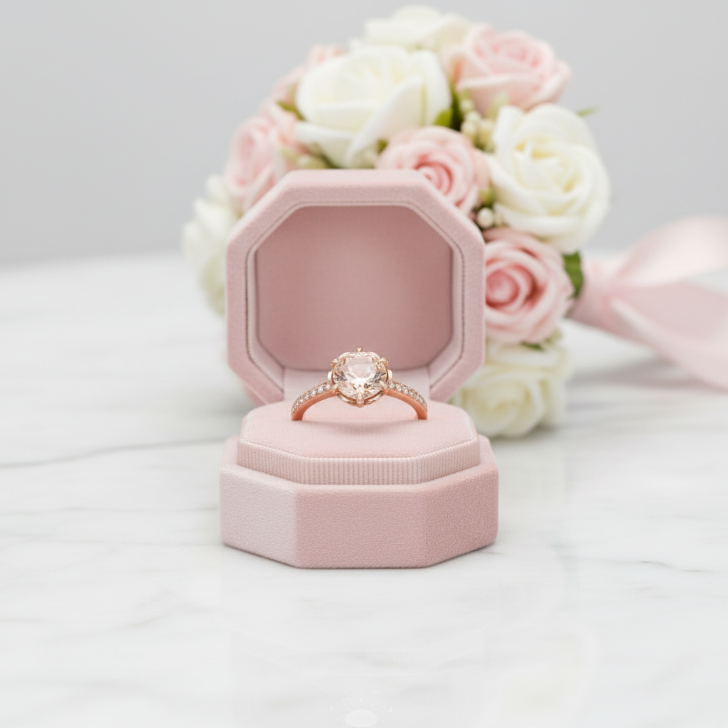 Peach Morganite 14k Rose Gold Ring-Black Diamonds New York