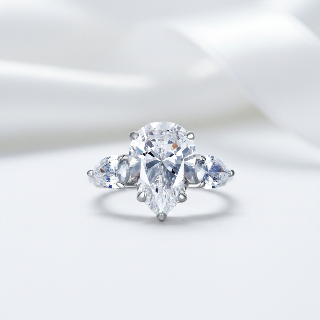 4.0 Ct Pear Cut Diamond Option Three-Stone Ring-Black Diamonds New York