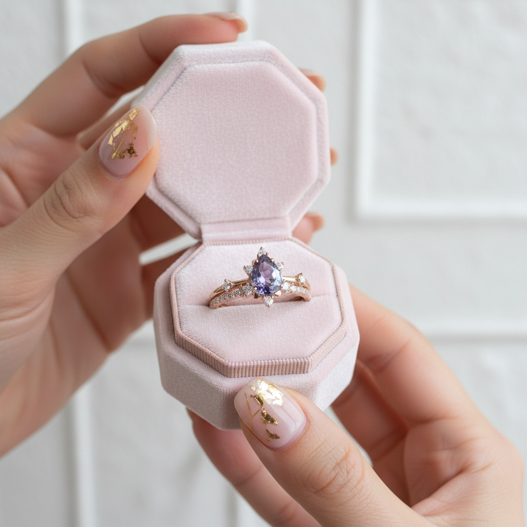 Pear Cut Alexandrite Water Drop Engagement Ring Set-Black Diamonds New York