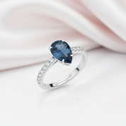 Pear Cut Blue Sapphire Engagement Ring-Black Diamonds New York