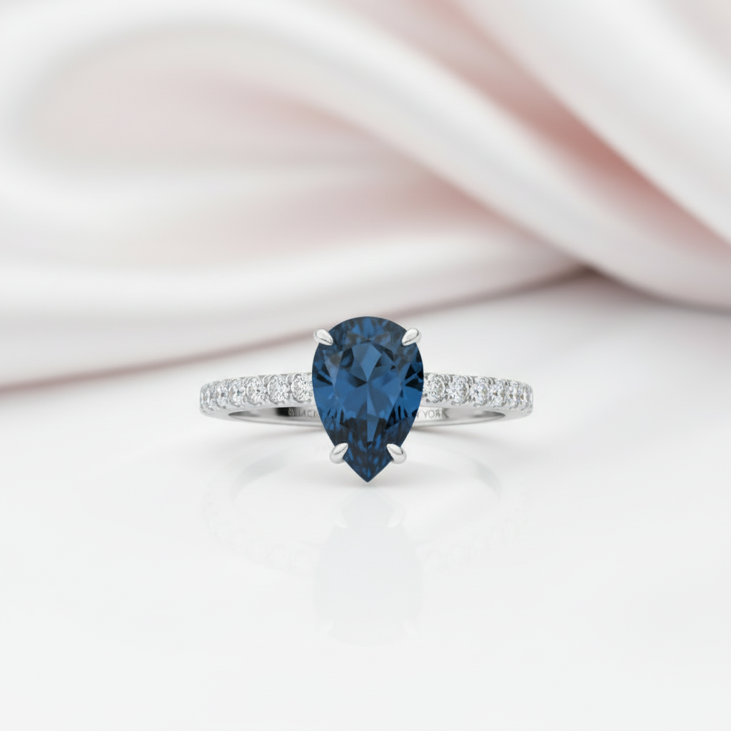 Pear Cut Blue Sapphire Engagement Ring-Black Diamonds New York