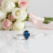 Pear Cut Blue Sapphire Engagement Ring-Black Diamonds New York