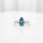 Pear Cut Blue Sapphire Engagement Ring-Black Diamonds New York
