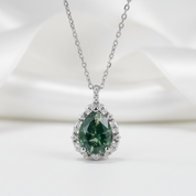 Pear-cut Natural Green Moss Agate Necklace-Black Diamonds New York