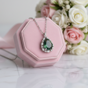 Pear-cut Natural Green Moss Agate Necklace-Black Diamonds New York