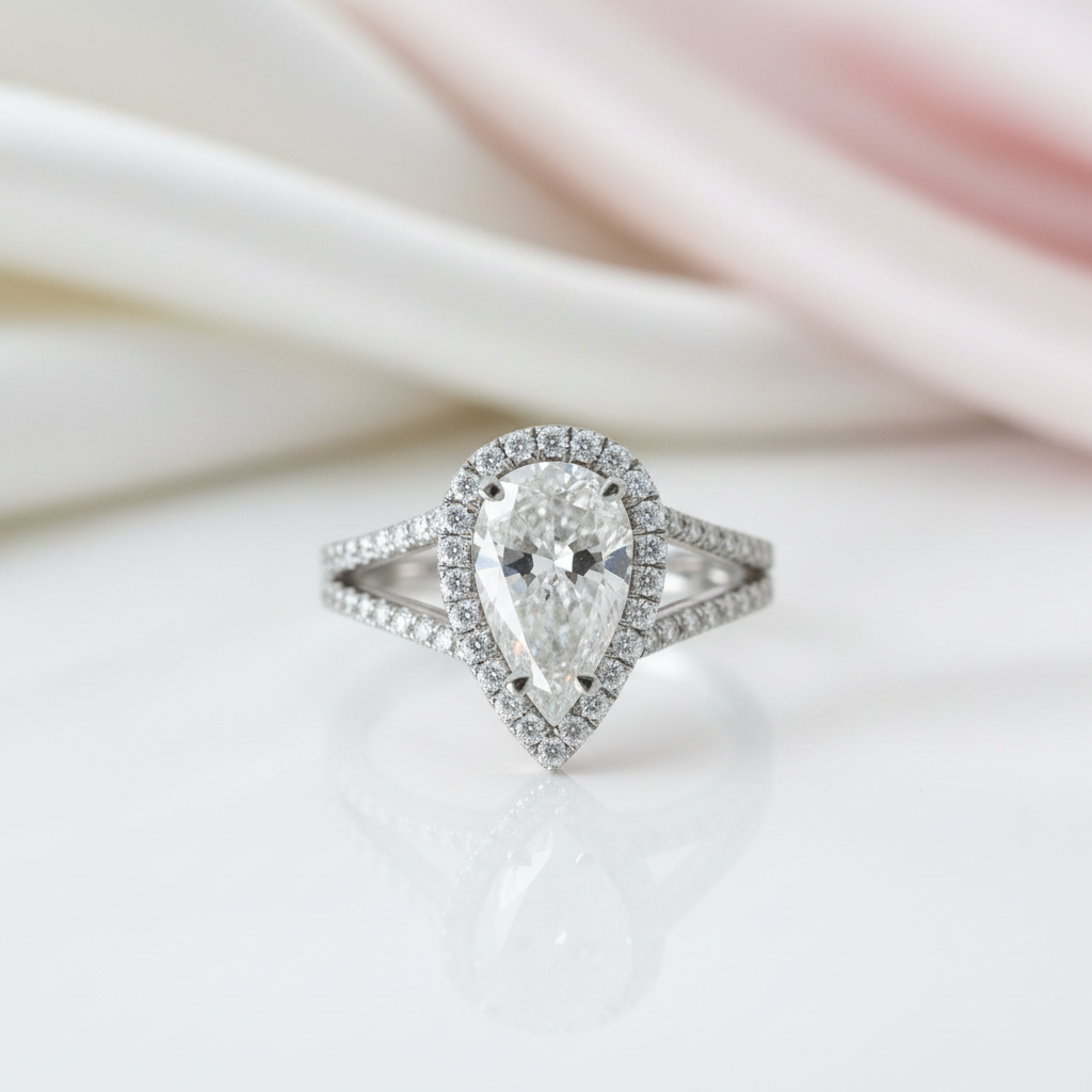 Pear Cut Diamond Option Halo Engagement Ring-Black Diamonds New York