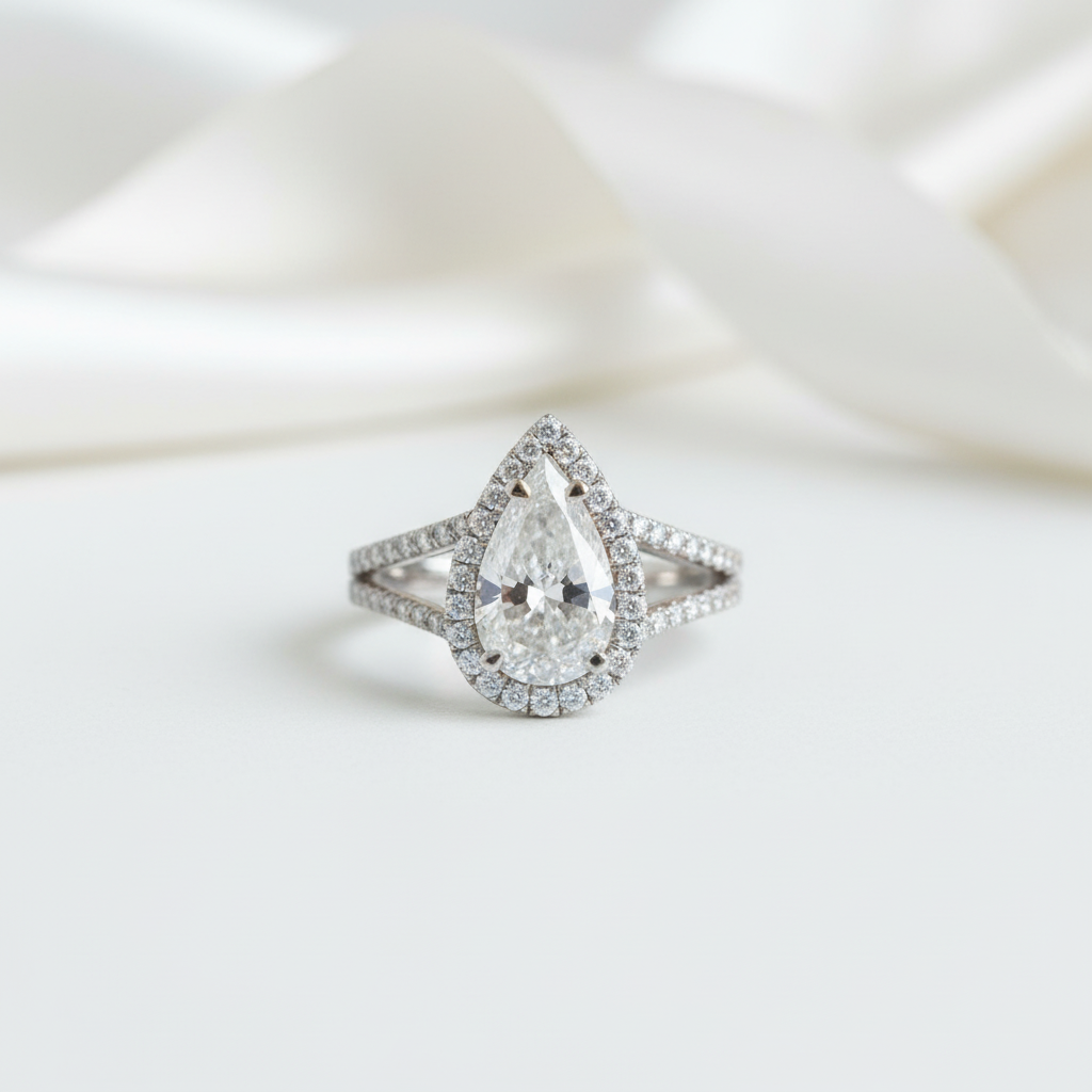 Pear Cut Diamond Option Halo Engagement Ring-Black Diamonds New York