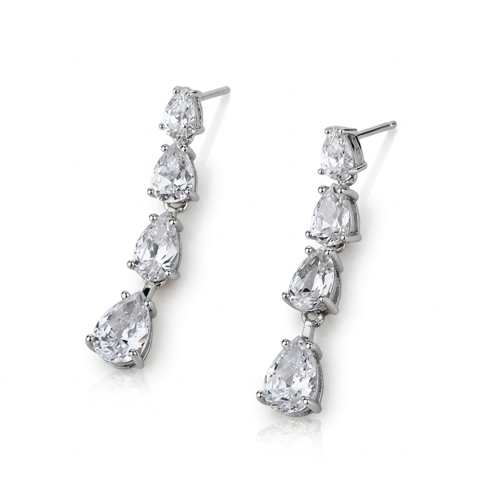 Pear Cut White Sapphire Drop Earrings-Black Diamonds New York