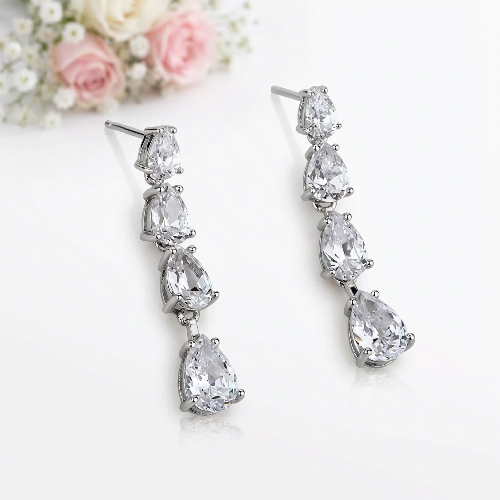 Pear Cut White Sapphire Drop Earrings-Black Diamonds New York