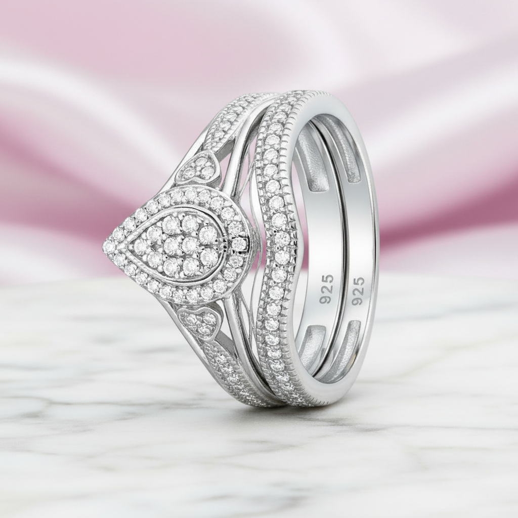 Pear Shape Round Cut Diamond Option Vintage Ring Set-Black Diamonds New York