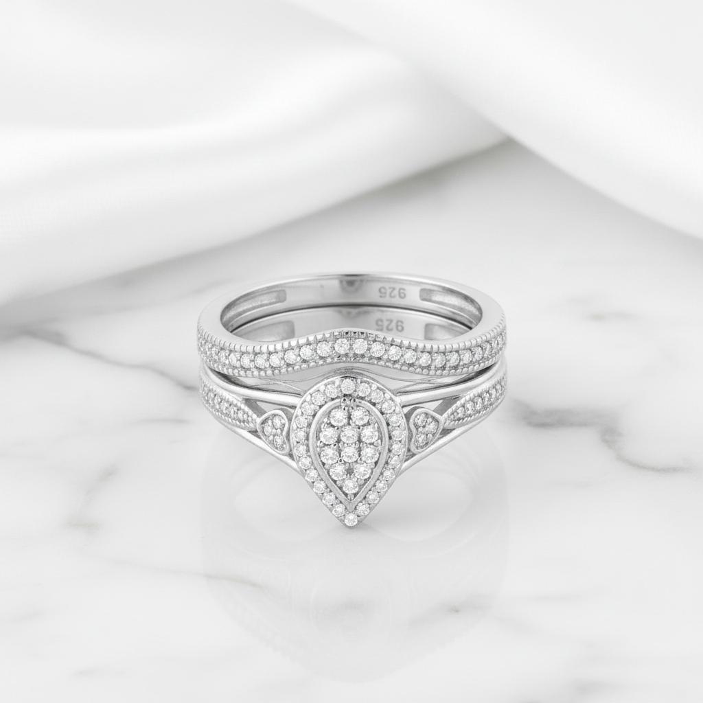 Pear Shape Round Cut Diamond Option Vintage Ring Set-Black Diamonds New York