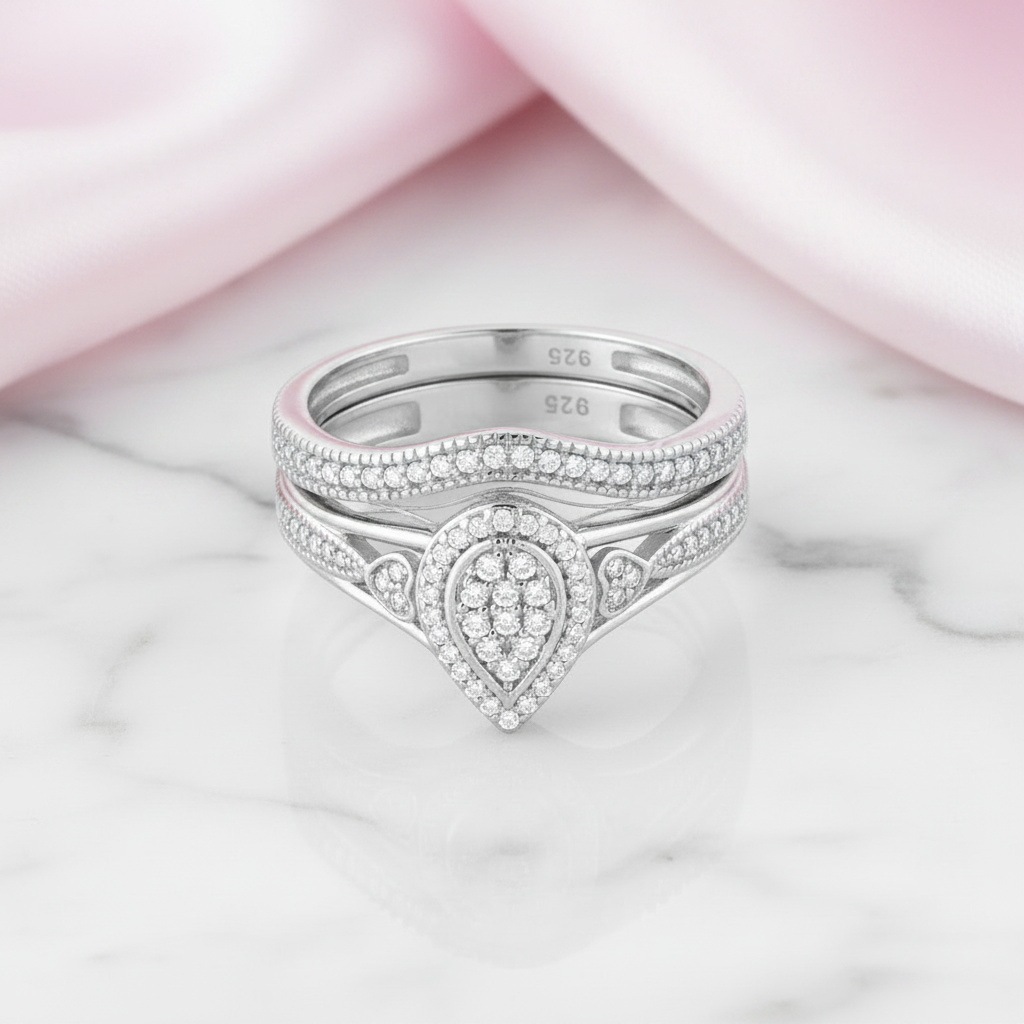 Pear Shape Round Cut Diamond Option Vintage Ring Set-Black Diamonds New York