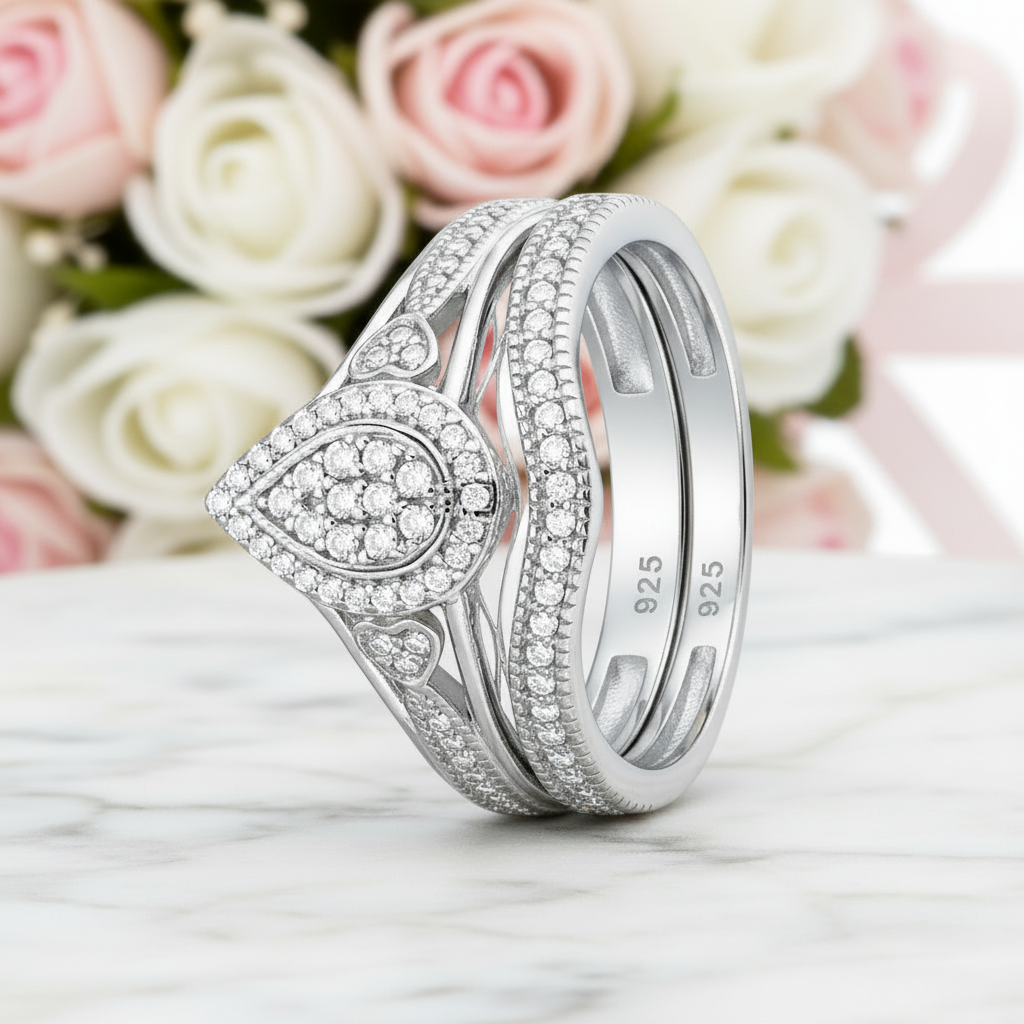 Pear Shape Round Cut Diamond Option Vintage Ring Set-Black Diamonds New York