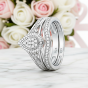 Pear Shape Round Cut Diamond Option Vintage Ring Set-Black Diamonds New York