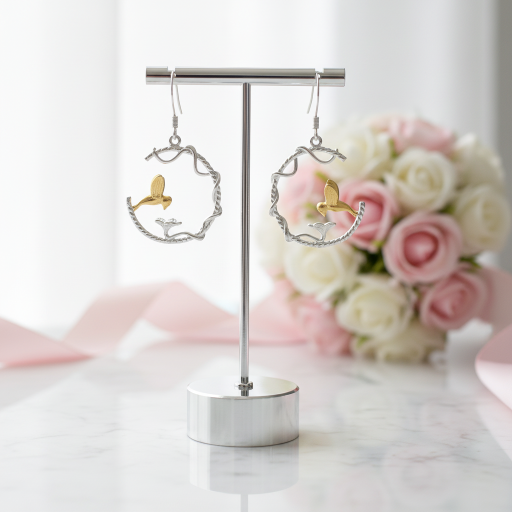Perfect Lovely Bird Drop Earrings-Black Diamonds New York