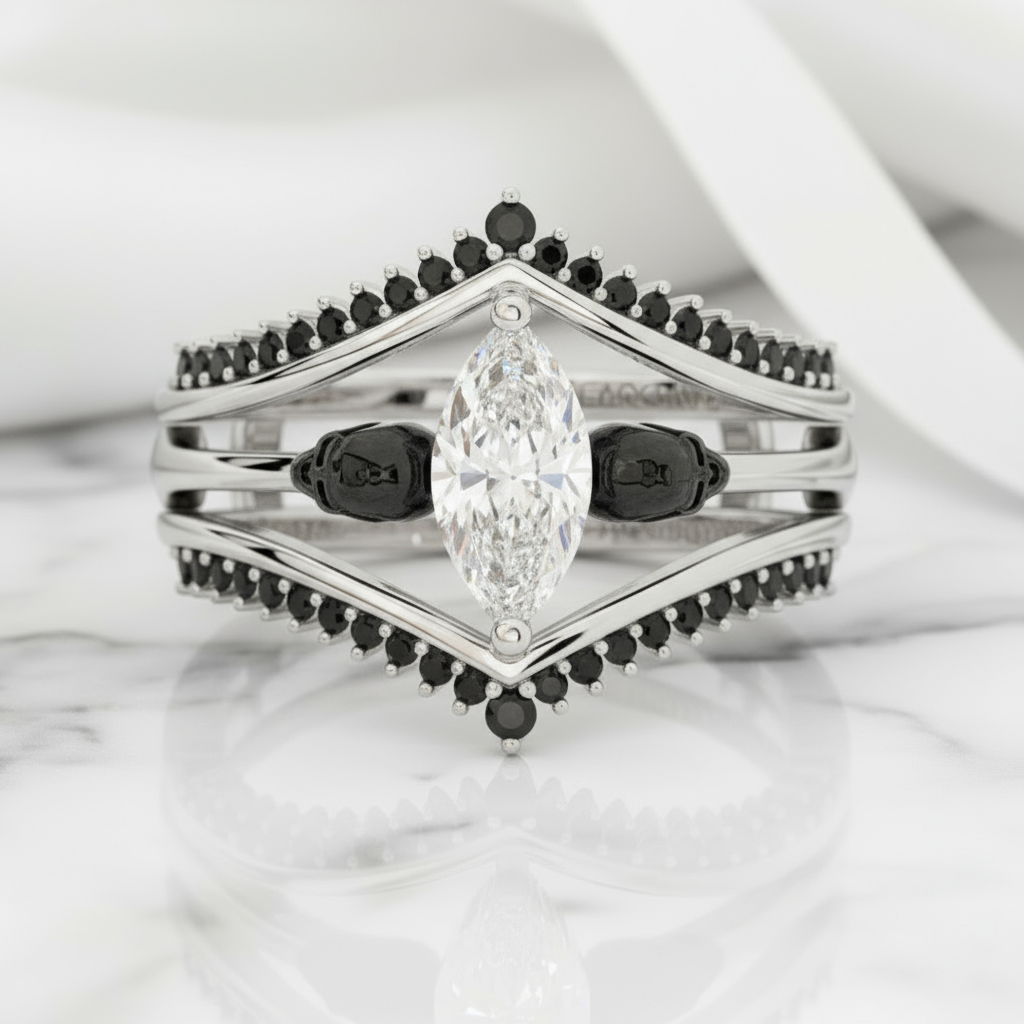 Perfect Match- Marquise Cut Diamond Insert Skull Engagement Rings-Black Diamonds New York