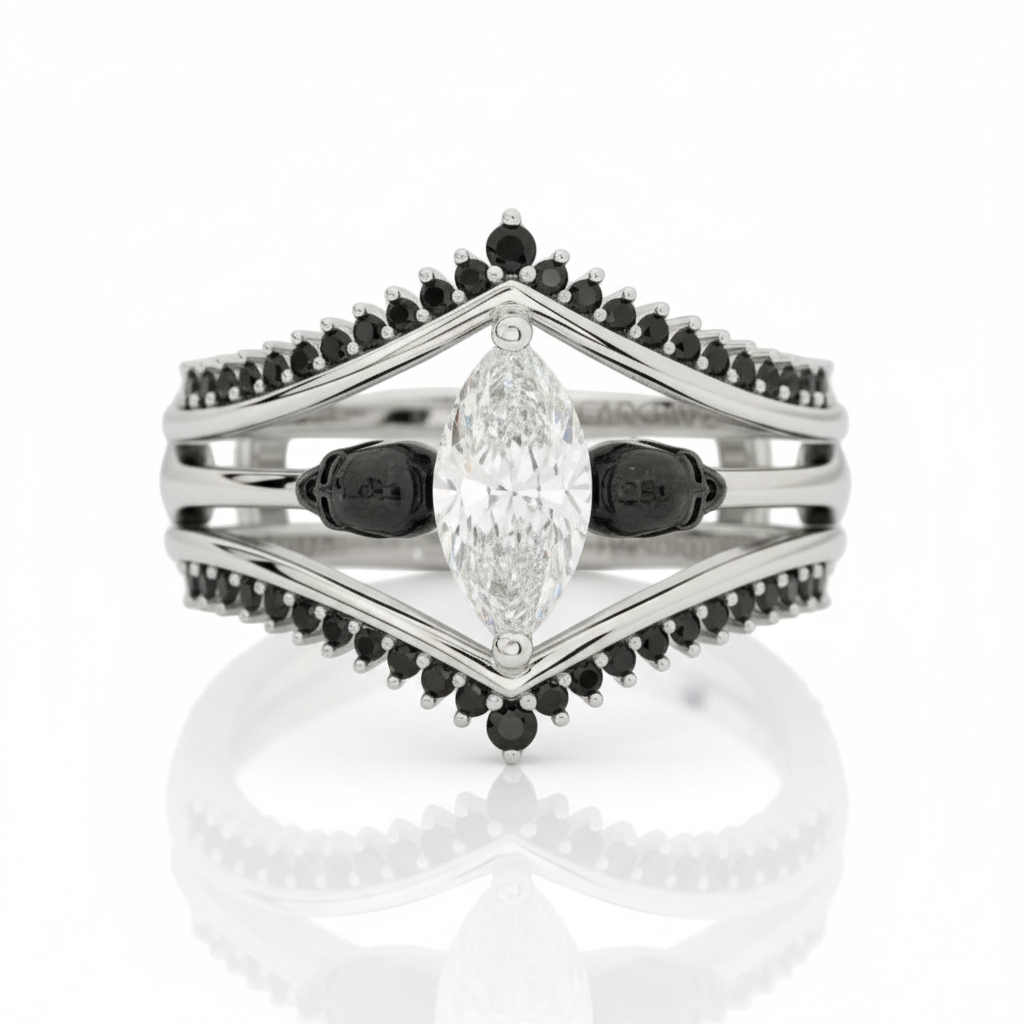 Perfect Match- Marquise Cut Diamond Option Insert Skull Engagement Rings-Black Diamonds New York