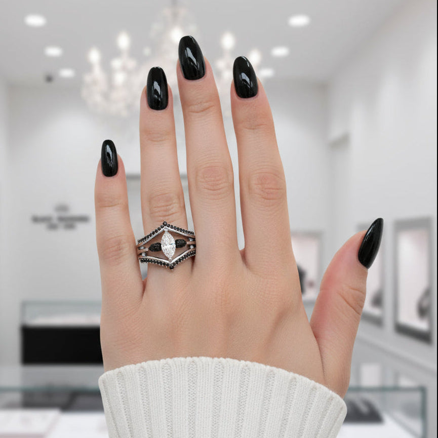 Perfect Match- Marquise Cut Diamond Option Insert Skull Engagement Rings-Black Diamonds New York