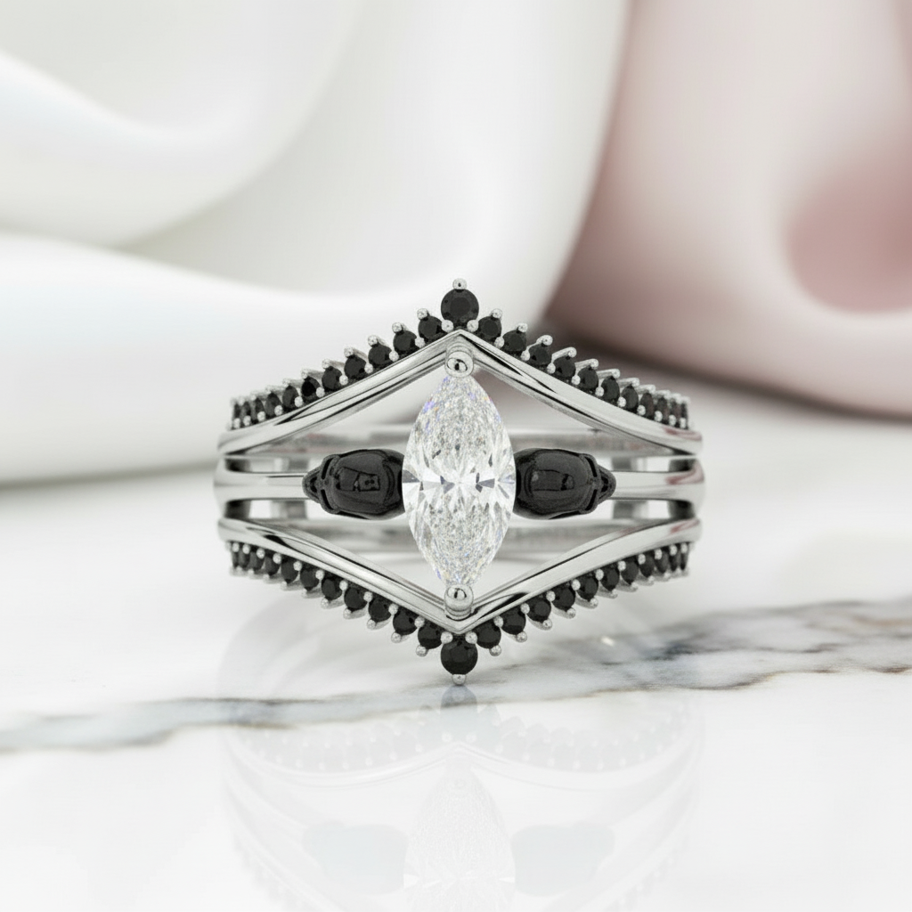 Perfect Match- Marquise Cut Diamond Insert Skull Engagement Rings-Black Diamonds New York