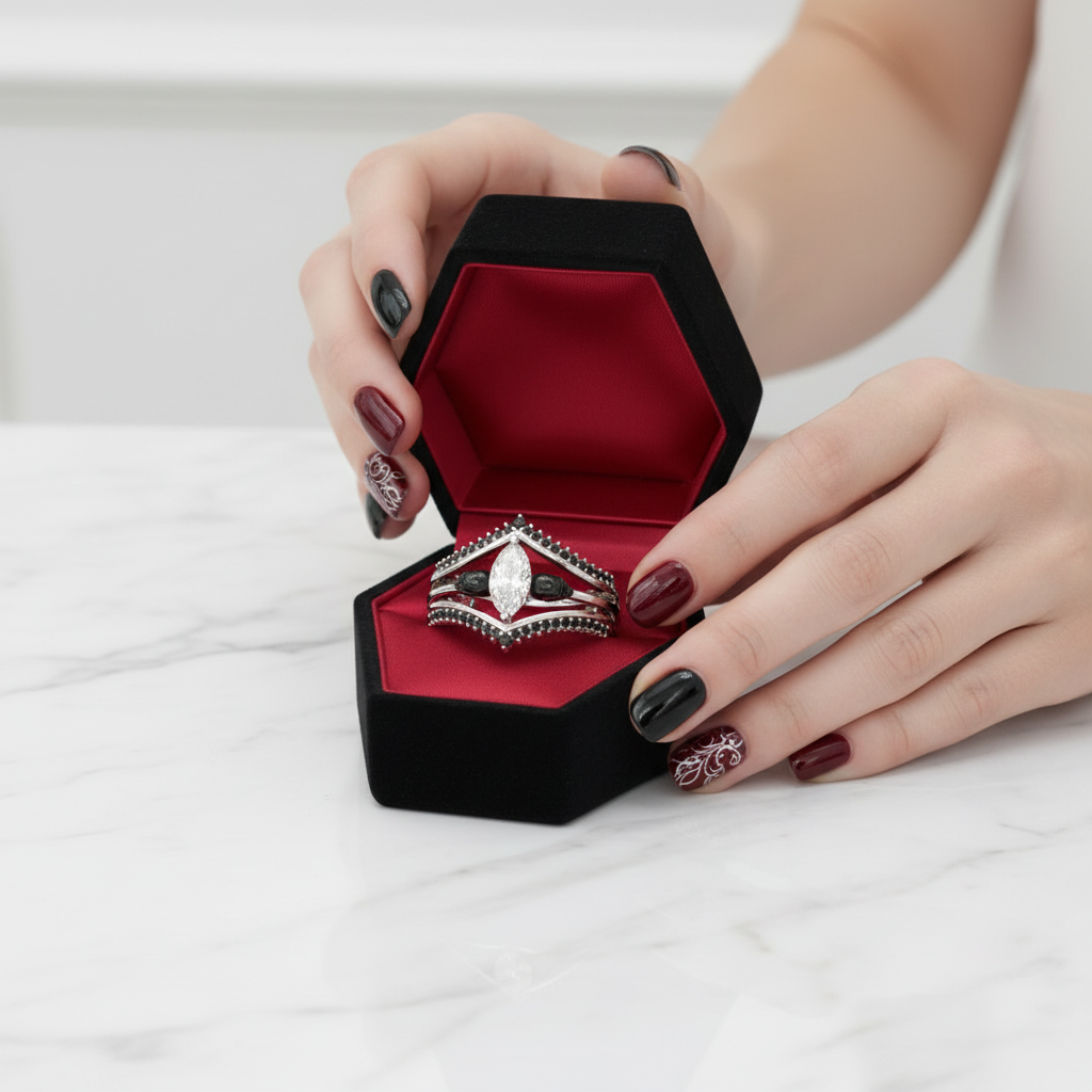 Perfect Match- Marquise Cut Diamond Insert Skull Engagement Rings-Black Diamonds New York