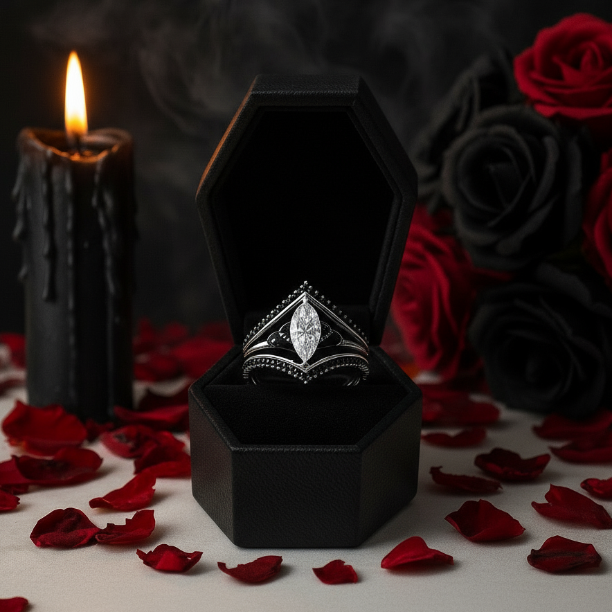 Perfect Match- Marquise Cut Created Diamond Insert Skull Engagement Rings-Black Diamonds New York