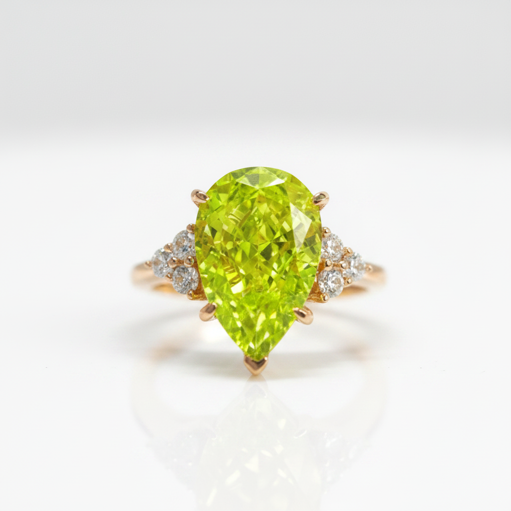 Peridot Pear Cut Simulated Diamond Option Engagement Ring-Black Diamonds New York