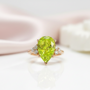 Peridot Pear Cut Simulated Diamond Option Engagement Ring-Black Diamonds New York