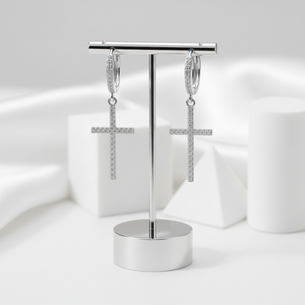 Personality Cross Hoop Earrings-Black Diamonds New York