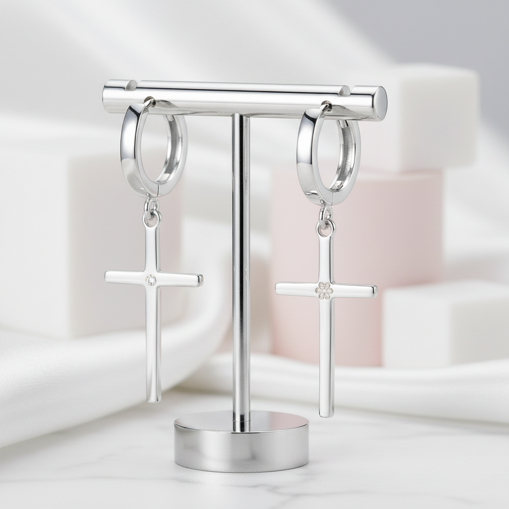 Personality Cross Hoop Earrings-Black Diamonds New York