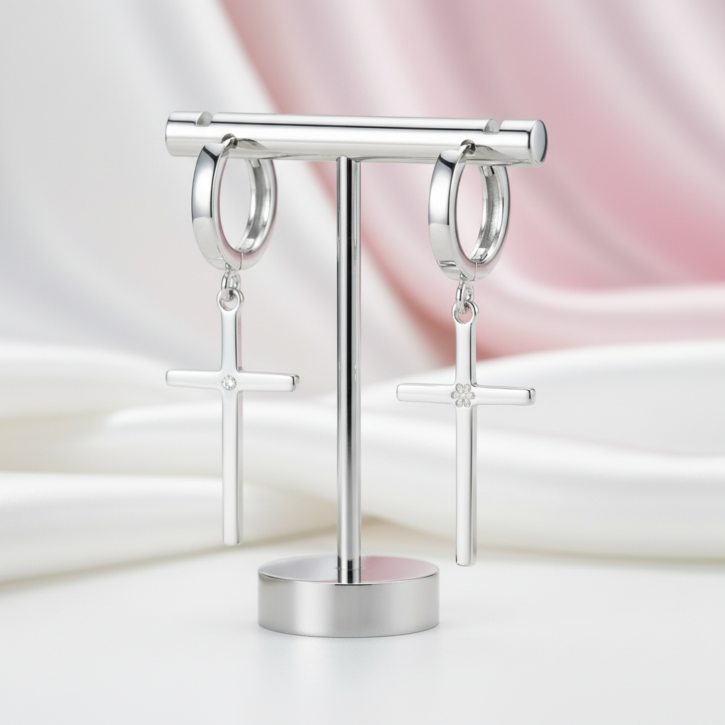 Personality Cross Hoop Earrings-Black Diamonds New York
