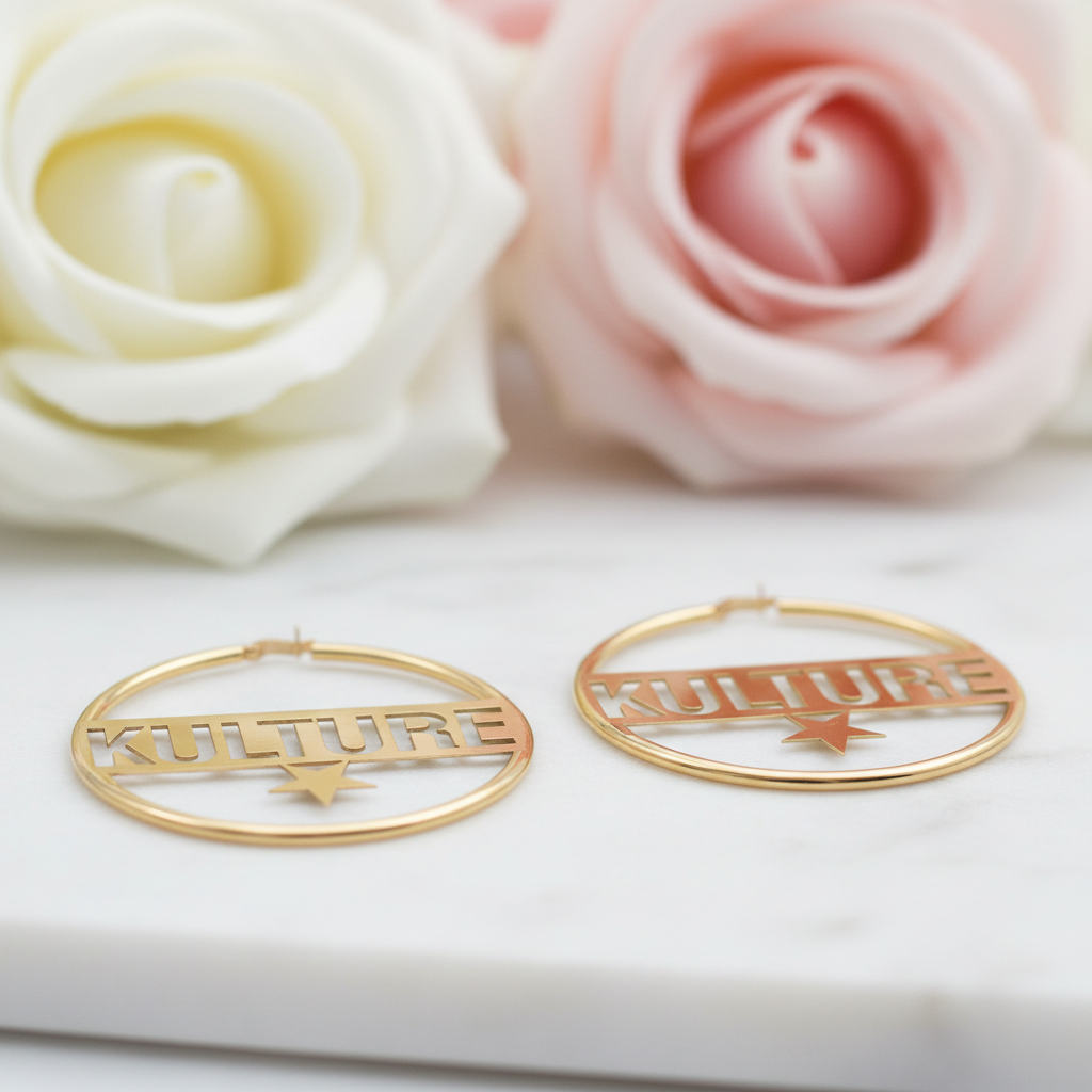 Personalized Custom Name Star Hoop Stainless Steel Earrings-Black Diamonds New York