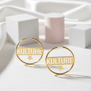 Personalized Custom Name Star Hoop Stainless Steel Earrings-Black Diamonds New York