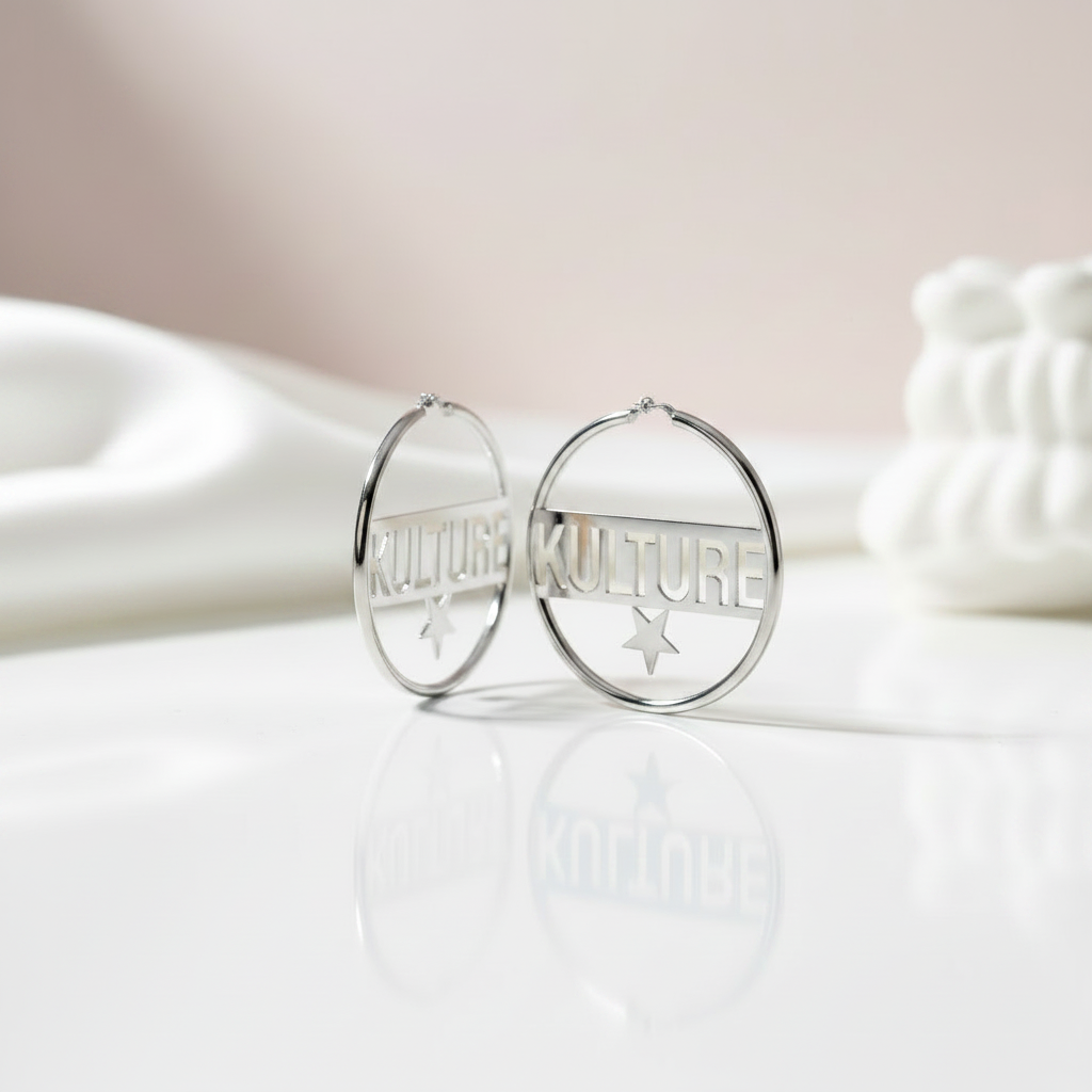 Personalized Custom Name Star Hoop Stainless Steel Earrings-Black Diamonds New York