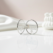 Personalized Custom Name Star Hoop Stainless Steel Earrings-Black Diamonds New York