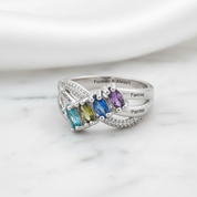 Personalized Family Name Engraved Rings with 4 Birthstones-Black Diamonds New York