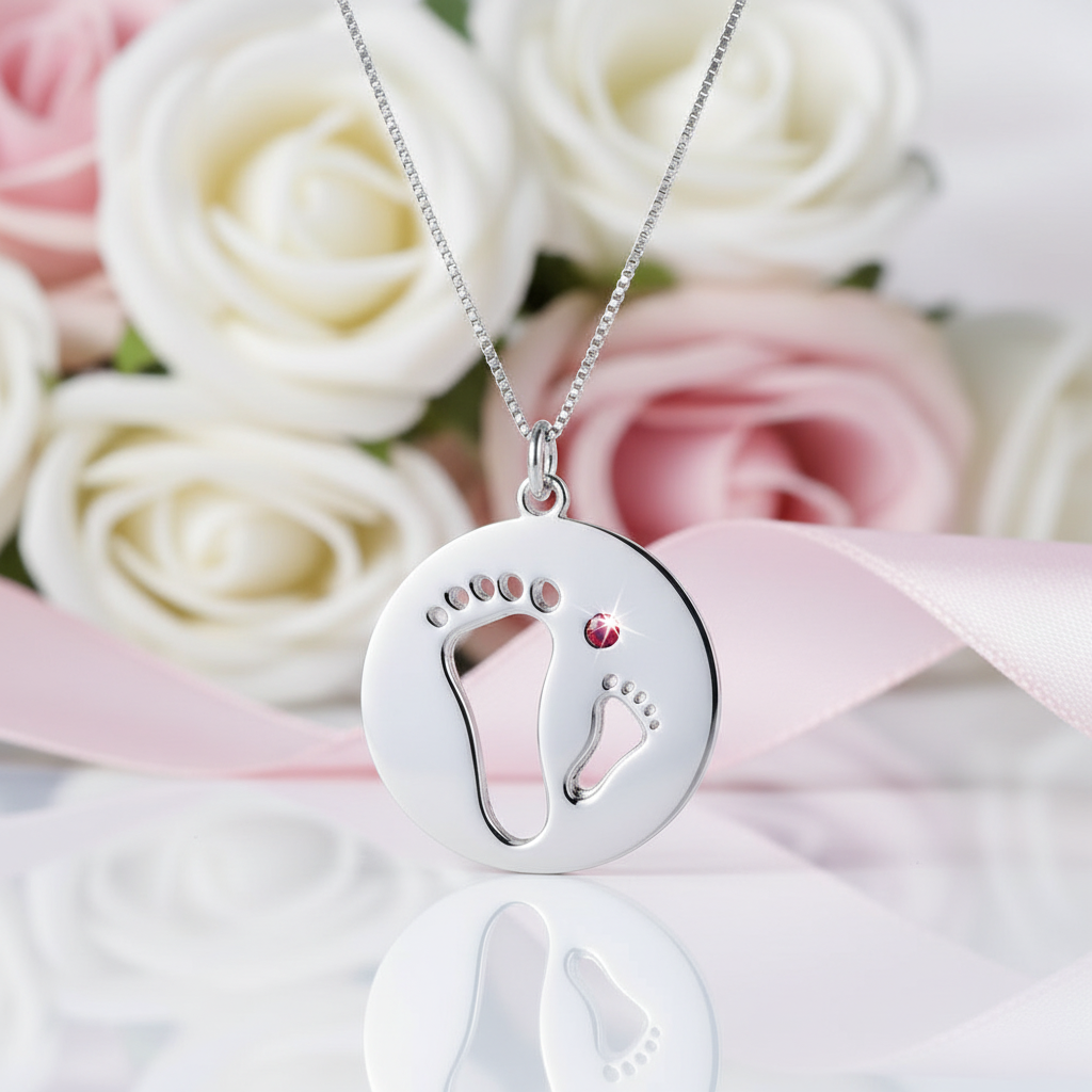 Personalized Footprint Necklace with Birthstone-Black Diamonds New York