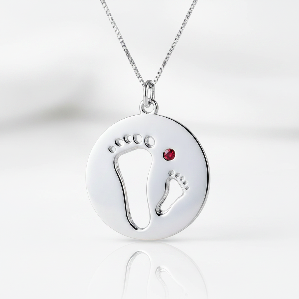 Personalized Footprint Necklace with Birthstone-Black Diamonds New York